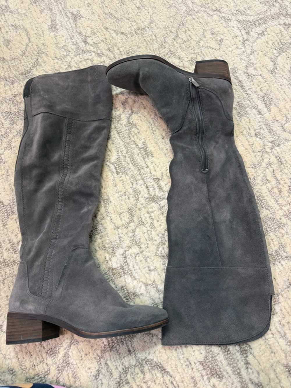 Vince Camuto Gray Suede Knee Boots with Side Zipper